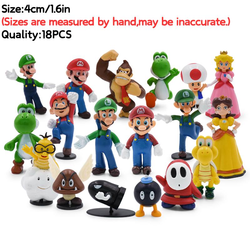 3-48Pcs/Set Mario Bros Princess Peach Bowser Goomba Figures Toys Cute Anime Donkey Kong Yodhi Boo Toad Model Doll Birthday Gifts
