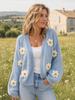Women's three-dimensional small daisy crocheted V-neck knitted cardigan, fresh age-reducing cardigan top, casual and comfortable sweater