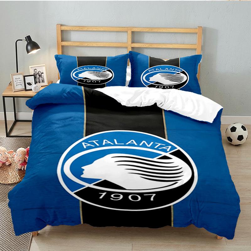 Set de așternut Atlanta Football Club 3 bucăți, Ideal pentru 1 husă de pilotă și 2 fețe de pernă, Perfect pentru cadou pentru fani, Ideal pentru dormitor, Cămin