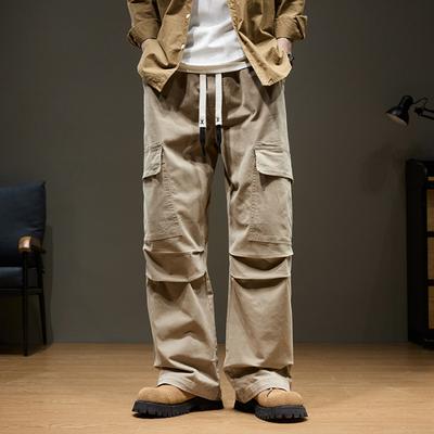 Men's Baggy Cargo Pants with Pockets 100% Cotton Drawstring Elastic Waist Wide Leg Outdoor Casual Pants Plus Size 8XL
