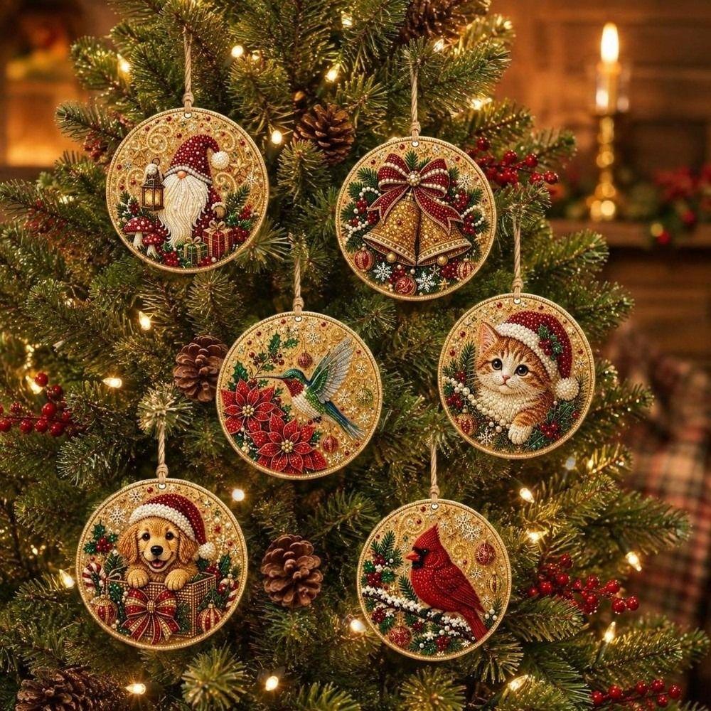 6PCS Natural Wood DIY Craft Ornament Set Christmas Ornaments  Family Craft Activity Gift