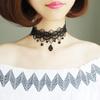 Black Hollow Flower Choker with Water Drop Charm - Short Style for Covering Scars and Neck Lines