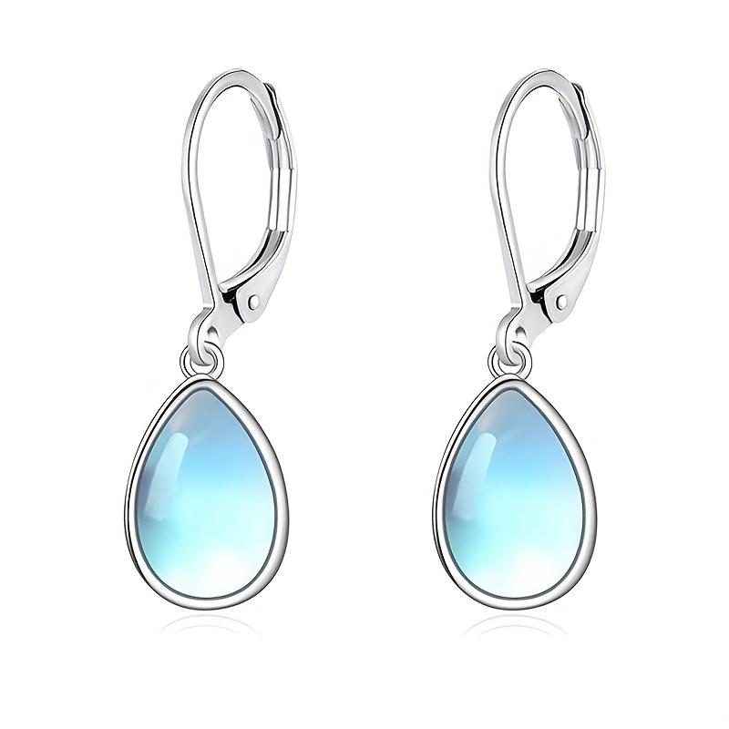 Fashion 925 Sterling Silver Water Moonstone Drop Earrings for Women Simple Wedding Engagement Jewelry Gifts