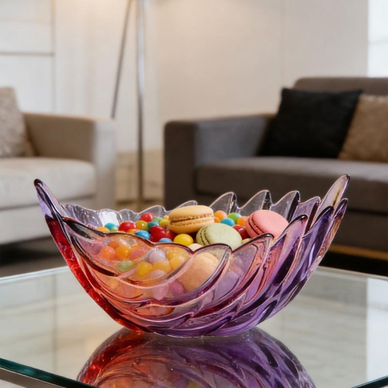 Contemporary Feathered Themed Glass Serving Dish Spacious And Stable For Fruits Treats Or Centerpiece Decoration