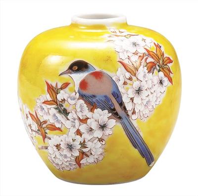 Kutani Ware Iwataya No. 3 Single Flower, Yoshidaya Mountain Cherry Blossom and Bird K9-1279