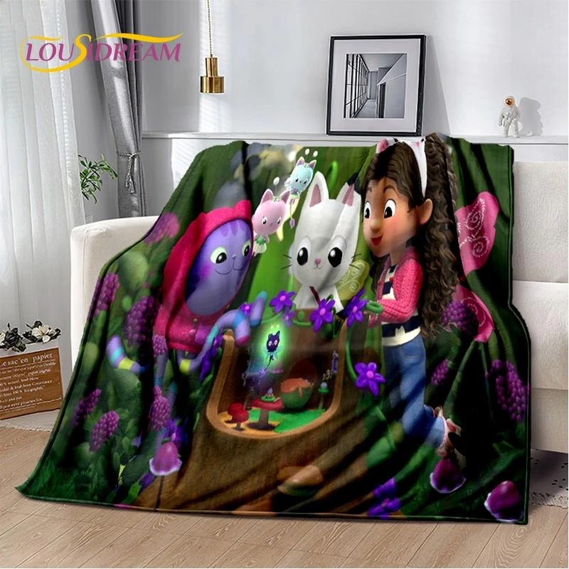 Cartoon Cute Gabbys Dollhouse Girl Soft Flannel Blanket for Bed Bedroom Sofa Picnic,Throw Blanket Children Outdoors Leisure Gift