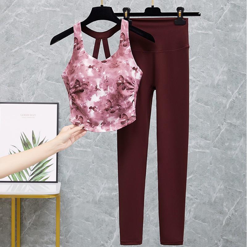 Women Dance Outfit Backless Crop Top High Waist Leggings 2Pcs Set Stage Performance