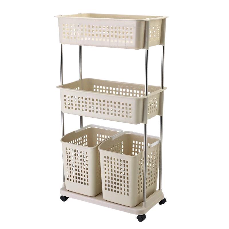 Three-Tier Rolling Storage Rack: Plastic Shelf for Bathroom, Kitchen, or Laundry.