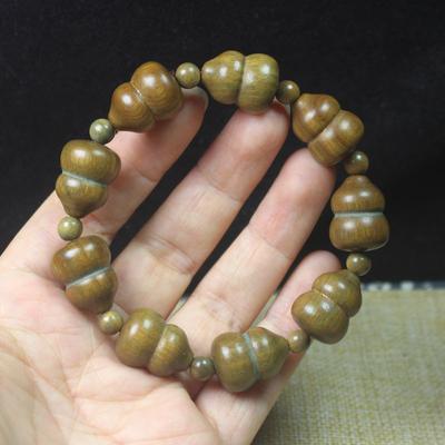 Green Sandalwood Gourd Bracelet, Lucky Fu Lu Buddhist Prayer Beads, Fashion Mala Jewelry for Men Women, Cultural Gift