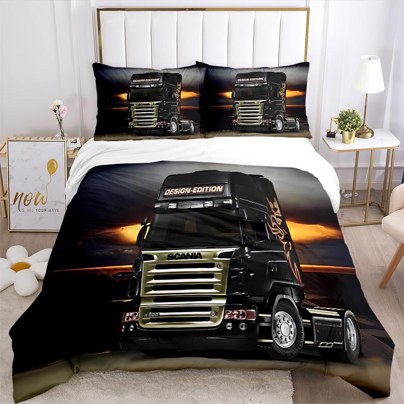 Set Lenzuola 3 Pezzi Stampa Camion Edizione Scania Copripiumino Con 2 Federe Cuscino Casa Regalo di Compleanno