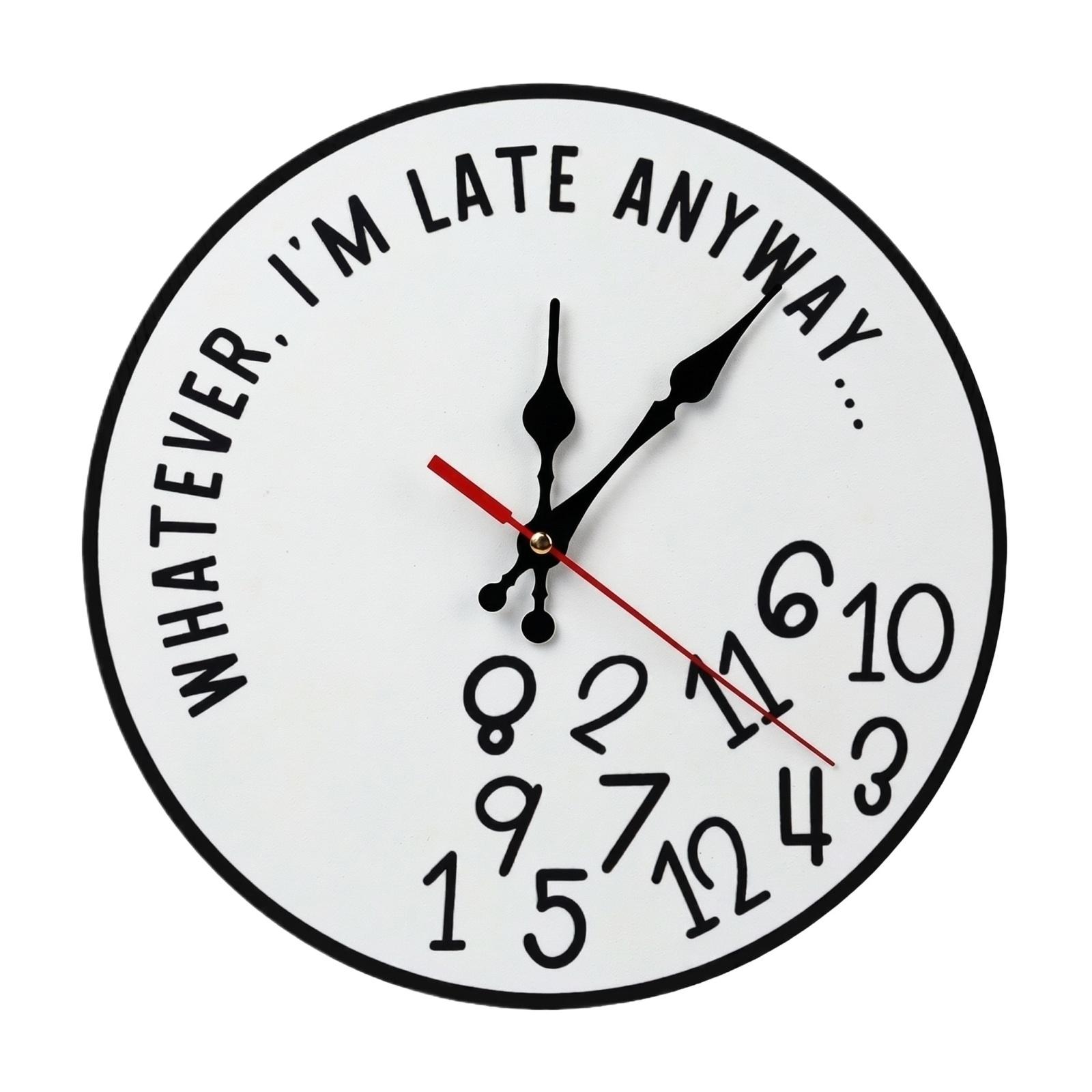 

Modern Minimalist Round Wooden Wall Clock with Humorous Typography Design Silent Non-Ticking Quartz Movement Battery Not Included белый