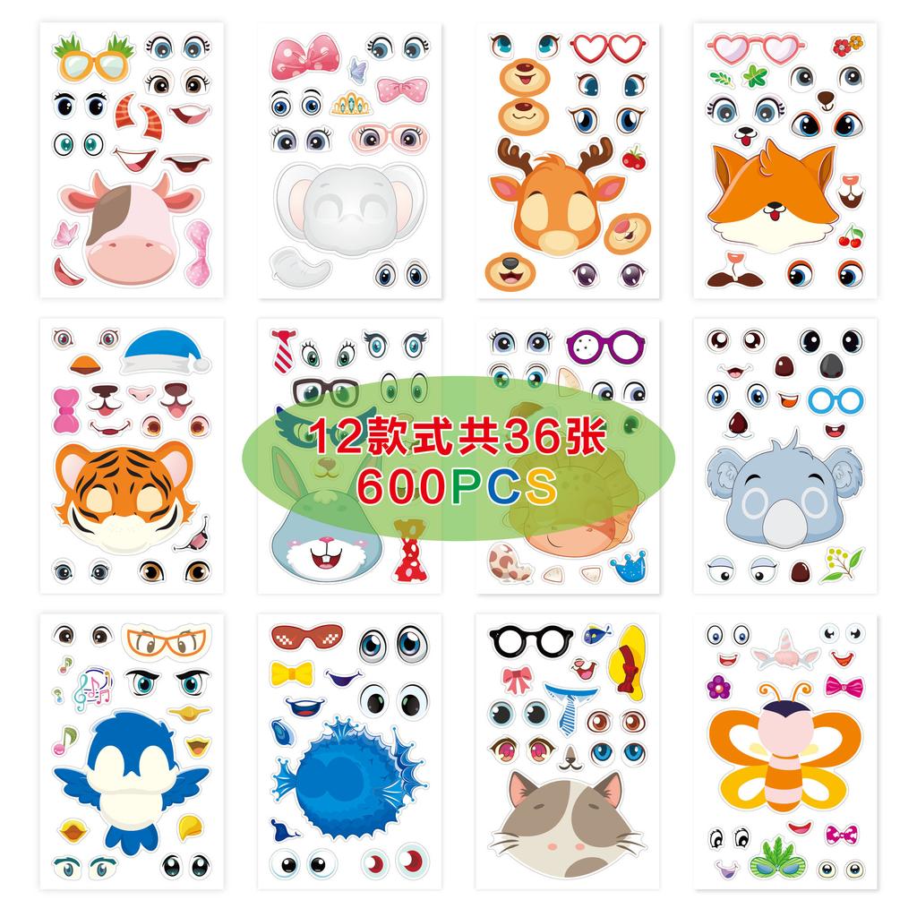 New children's DIY stickers - "Make a Face" stickers - Cartoon animals - Change faces and outfits stickers