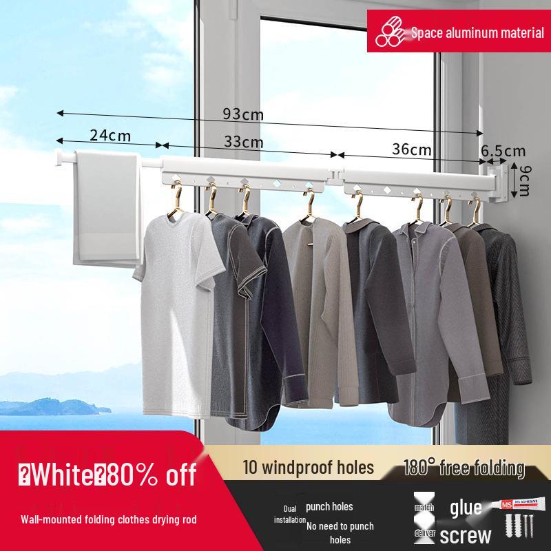 Wall-Mounted Telescopic Folding Clothes Drying Rack for Indoor/Outdoor Use