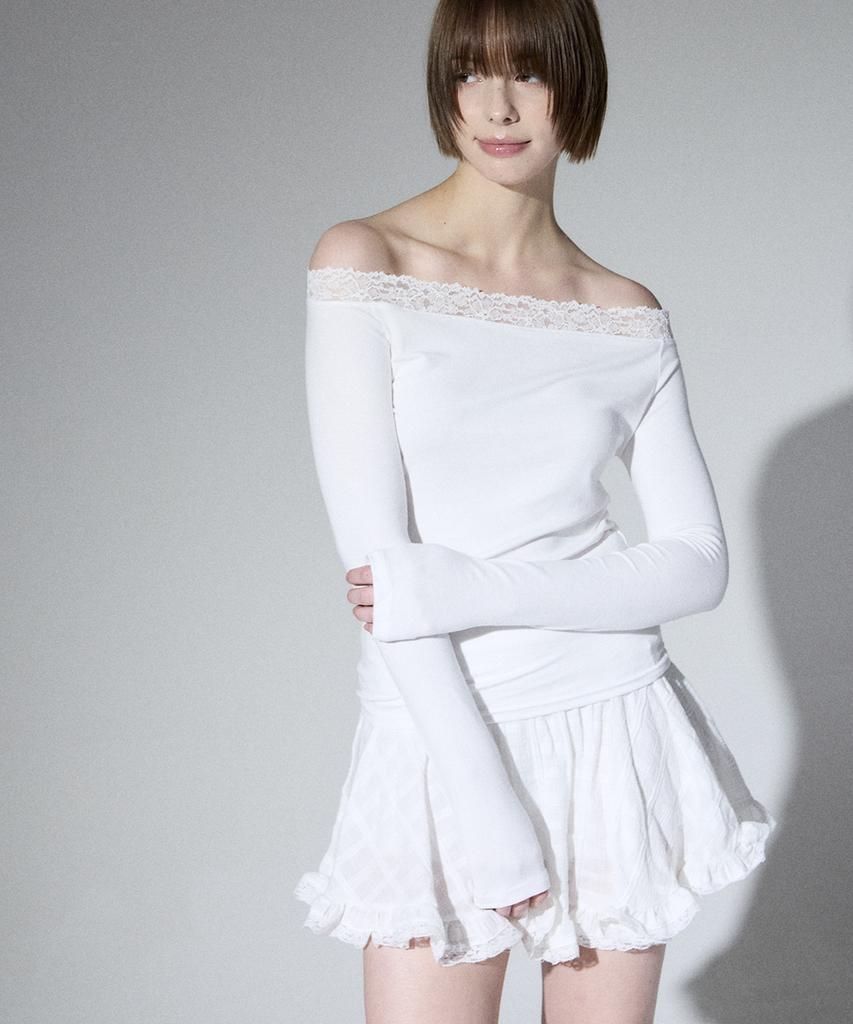 ALIENAR Lace Check Flare Skirt