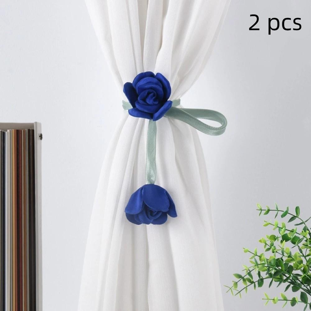 

2 PCS Adjustable Tulip Curtain Tieback Fashion Rose Curtains Tie Rope Curtain Buckle Decoration Rose Royal Blue