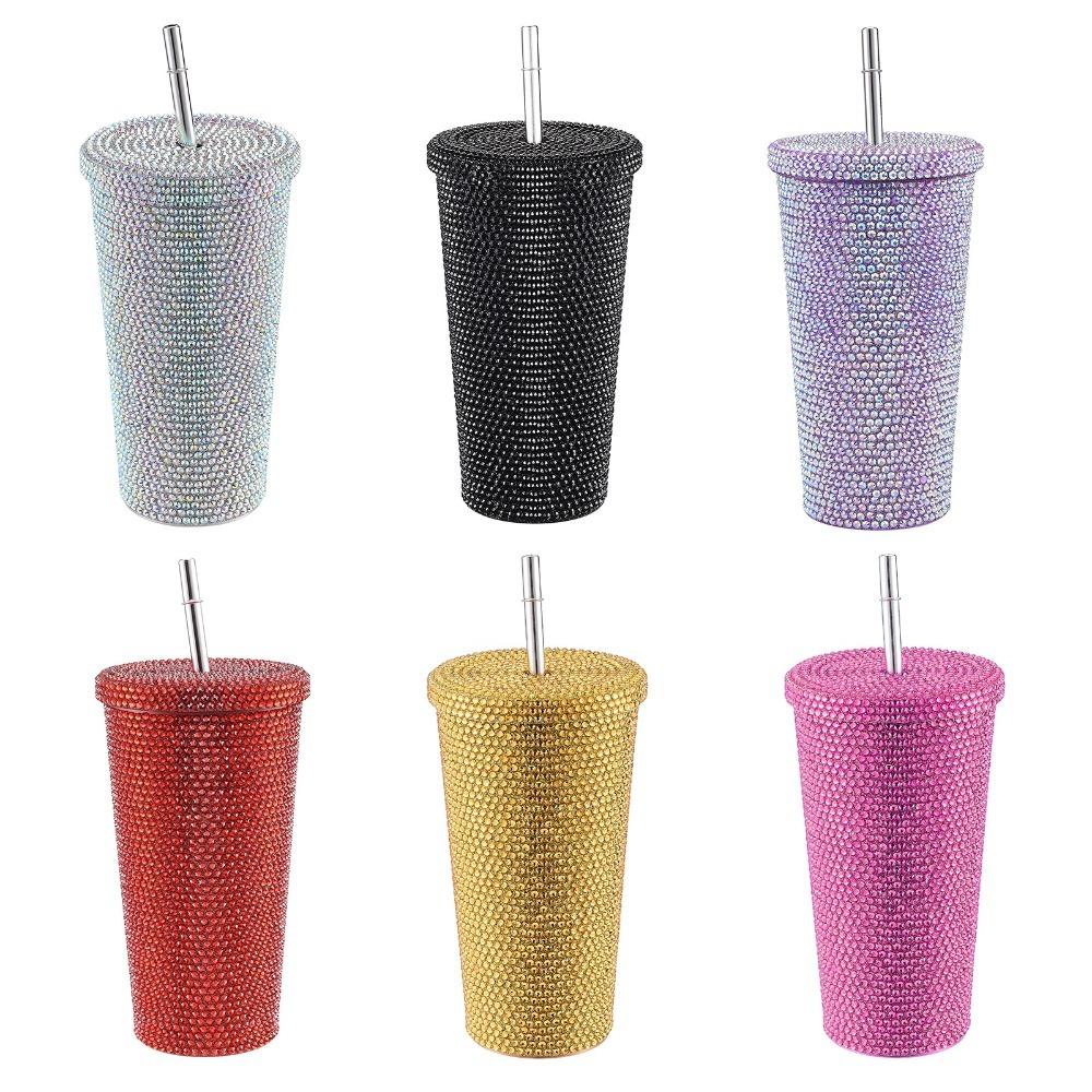 Rustless Steel Tube Cup Rhinestone Decoration Drinking Tumbler Rhinestone Decor Water Mug Party