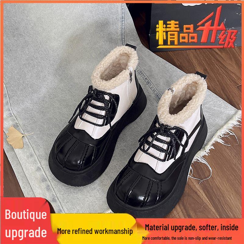 Women's Korean Style Thick Sole Ankle Boots - British College Style, Autumn/Winter High Heels, Height Increasing, Cotton Shell.