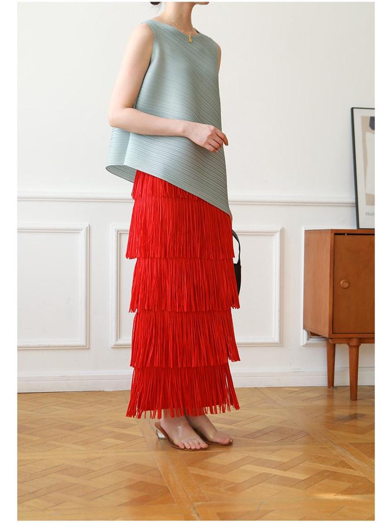 Miyake-Style High-End Pleated Tassel Skirt: Versatile Summer Street Style