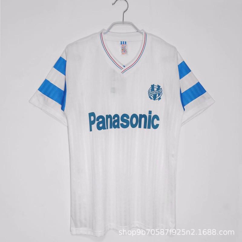 1990 Marseille Home Away Retro Football Uniform Short-sleeved Jersey 1998 White T-shirt Single-shirt XL