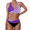 Women's Halter Half Edge Stripe Print Bikini Tankini Swimsuit