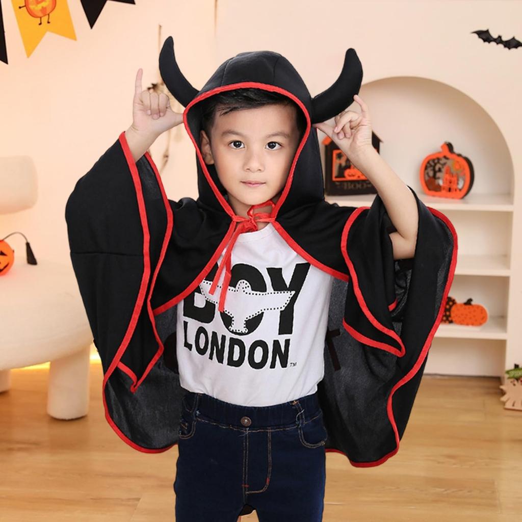 Harsever Devil Cloak for Boys and Girls, Available In 4 Colors, Cute Halloween Costume for Kids, Cosplay, Parties, Events, Unisex, Hooded, Perfect