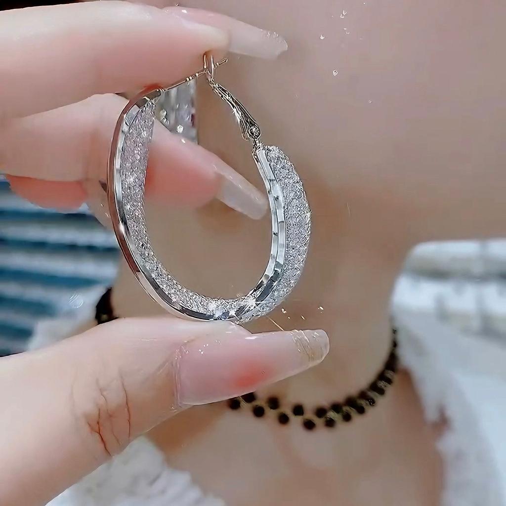 Large Circle Earrings, Women's Silver Exaggerated Earrings, Fashionable and Versatile, Trendy Ear Buckles, Temperament Ear Ring Accessories