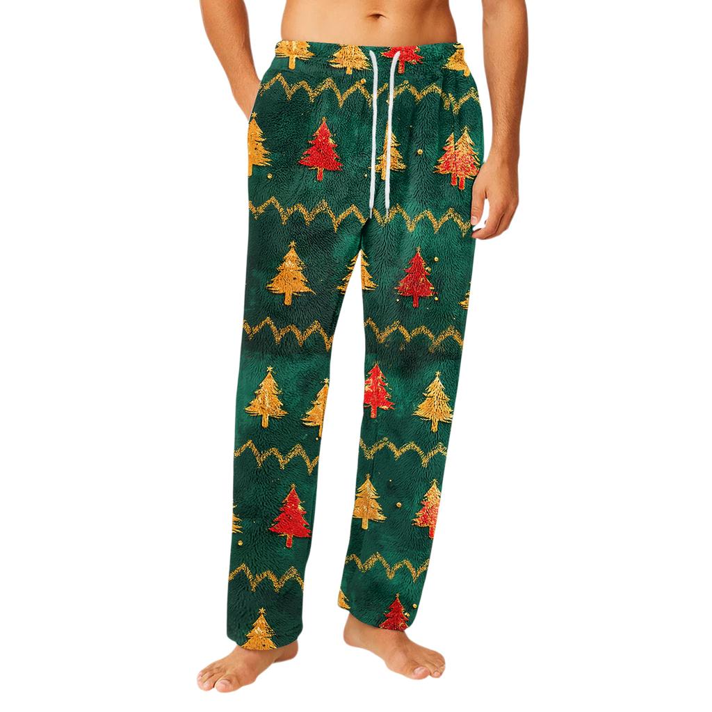 Men's Drawstring Pocket Flannel Pants Homewear Sleep Pants