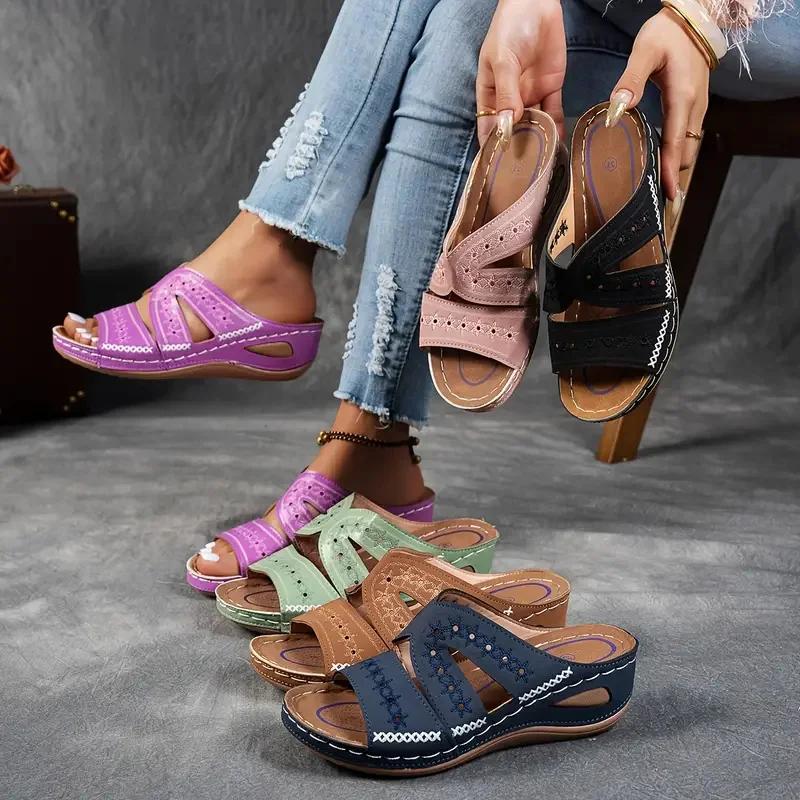 Fashion Women Wedge Slippers Premium Orthopedic Sandals Summer Open Toe Vintage Slippers New Casual Platform Shoes Female Slides Women
