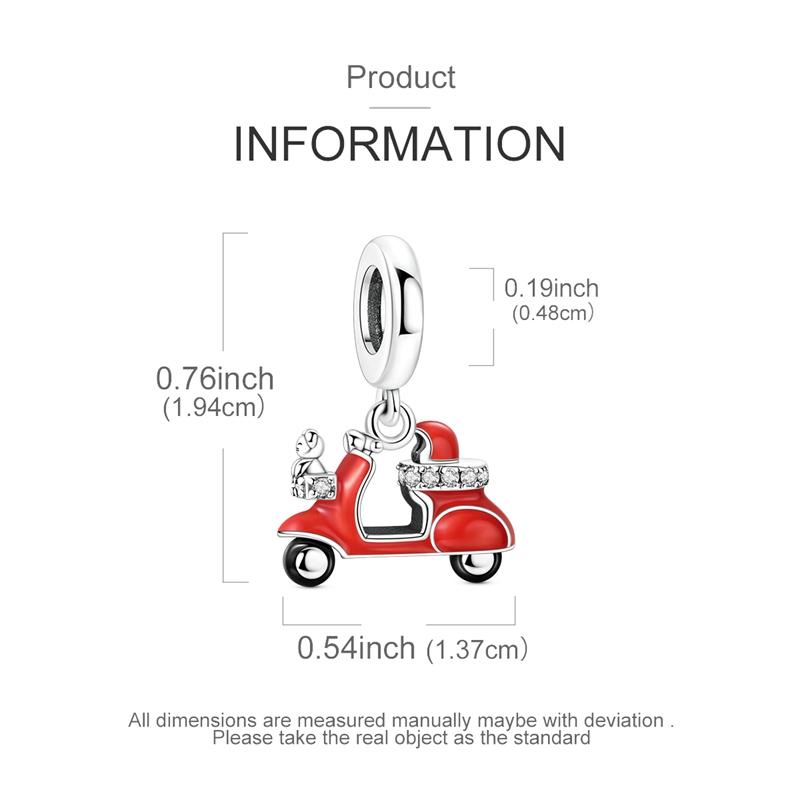 Original 925 Sterling Silver Charm Red Electric Two-wheeled Vehicle Pendant Fit Original Bracelet Necklace For Women DIY Gift
