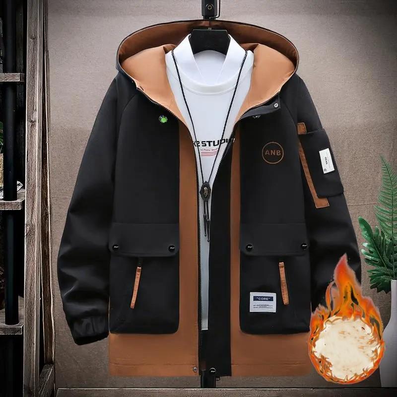 Men's Winter Hooded Jacket: Thickened Design for Students, Stylish Two-Tone Coat