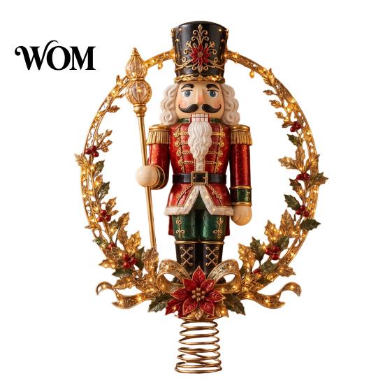 Uniek Winter Huis Ornament Verlichte Kerstboom Topper, Verlichte Kerstman Peperkoek Notenkraker Boomtop Warm Wit LED Topper met