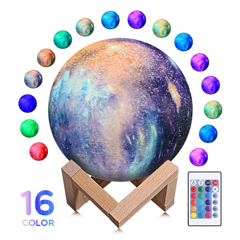 Drop Shipping 16 Colors Galaxy Moon Lamp Usb Rechargeable 15Cm Remote Control 3D Printing Led Night Light Moon