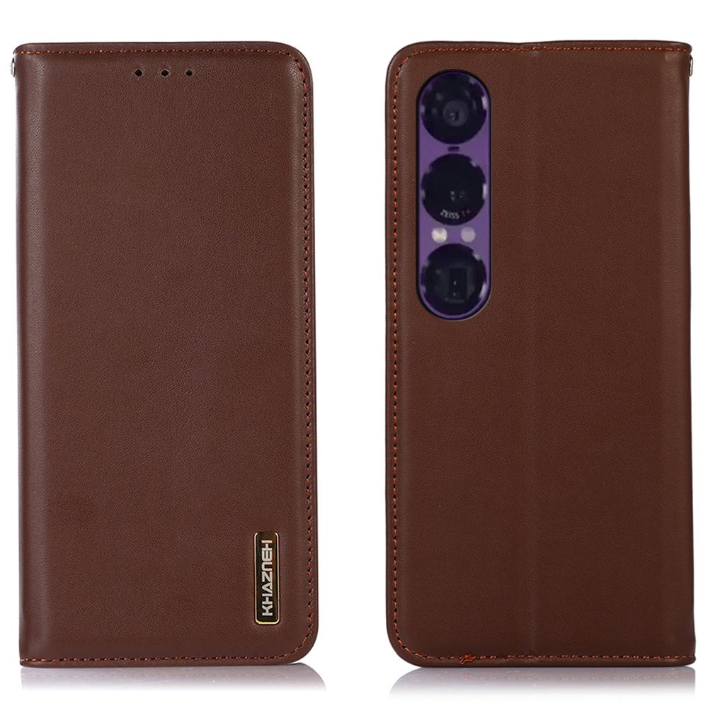 KHAZNEH For Sony Xperia 1 VII Case Wallet Genuine Cow Leather Phone Cover Nappa Texture