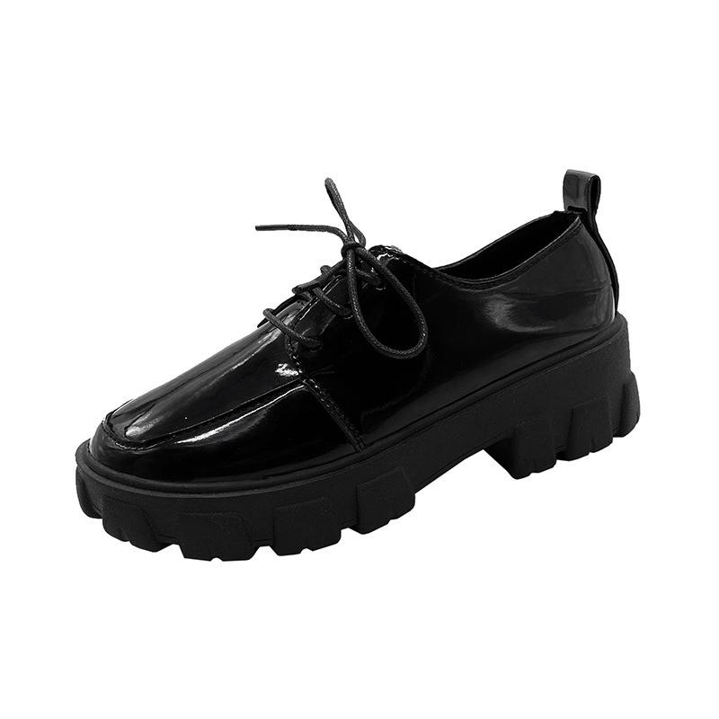 Small leather shoes autumn new lace-up black platform muffin single shoes women