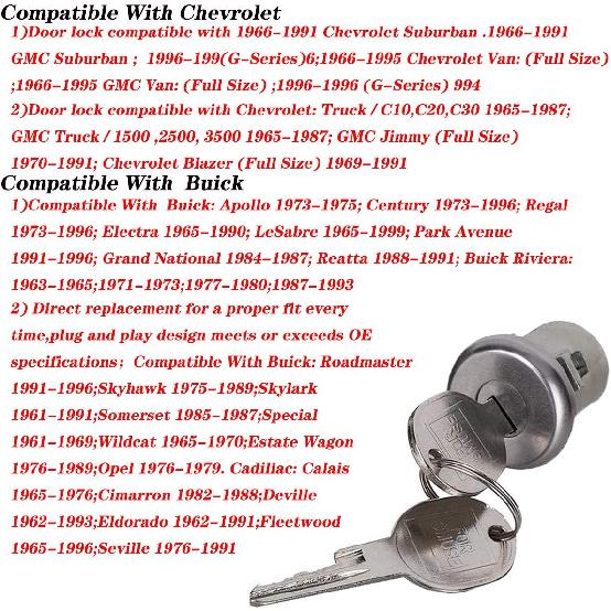 2PCS Door Lock Cylinder Set Front Left/Right,Compatible With Chevrolet Truck C10 C20 C30 GMC 1500 2500 3500 1965-1987 SUV Blazer Jimmy Suburban Van