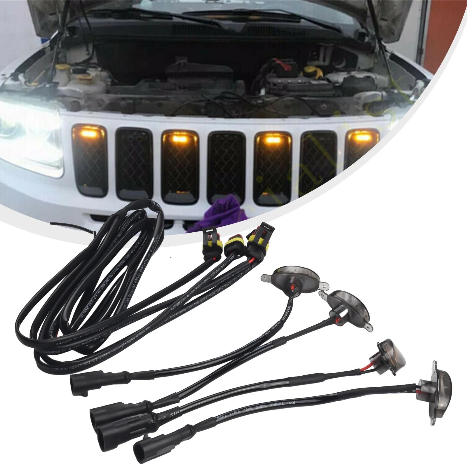 4Pcs Suitable For Jeep Grand Cherokee 2003-2021 Front Grille LED Light Raptor Style Grill LED Light For Four Smoked Shell светло-желтый