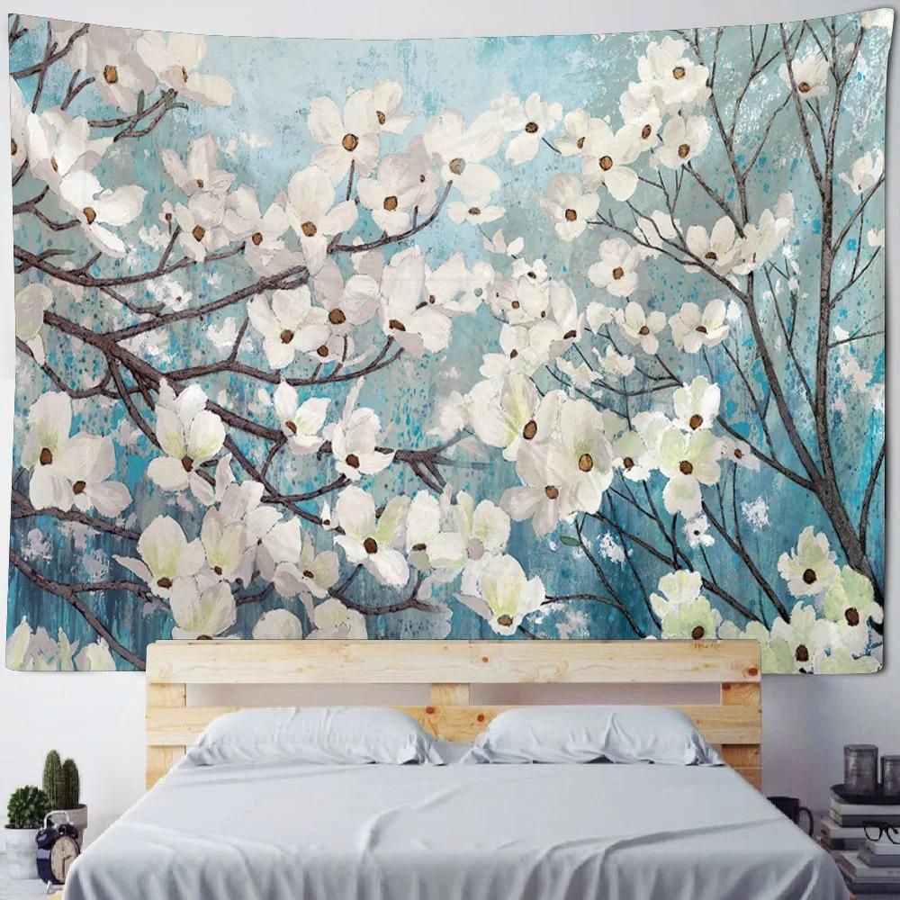 Living Room Bedroom Wall Decor Vintage Oil Painting Tapestry Plant Flower Wall Hanging Hippie Home Art Decor