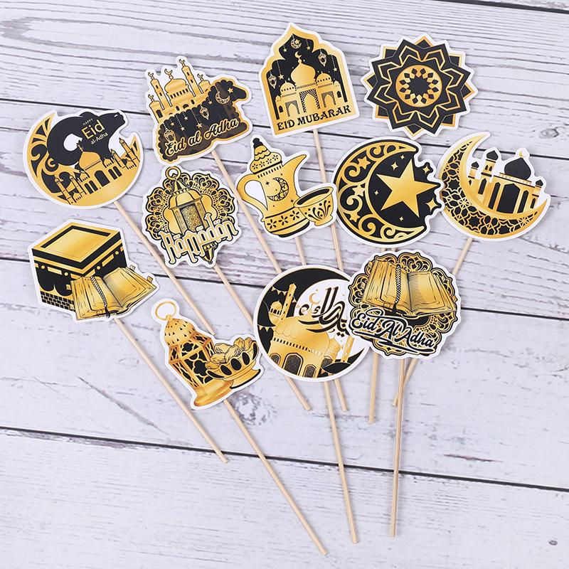 36/12 ks Eid Mubarak Topper na cupcake Ramadan Kareem Měsíc Hvězda Mešita Dort Dezert DIY Dekorace Islámská Muslimská Párty Pečicí Nástroj