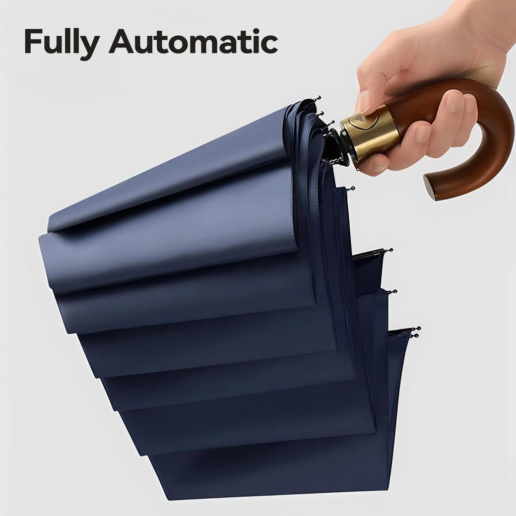 Luxury Big Golf Umbrella Woman Men Rain Waterproof, Folding Automatic Umbrella Windproof Strong,10 Ribs, Wooden Handle