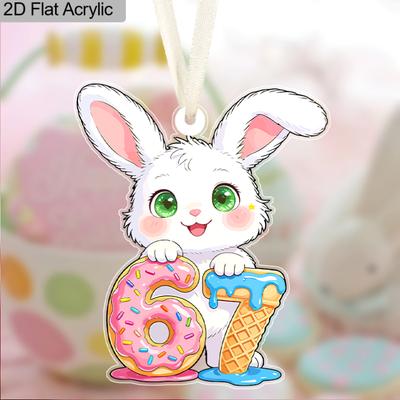 1pc Happy Easter, 67 Sign, White Rabbit Donuts Pattern, Acrylic Pendant, Party Holiday Decor, Home Decor, Window Pendant Decor, Decor Sign