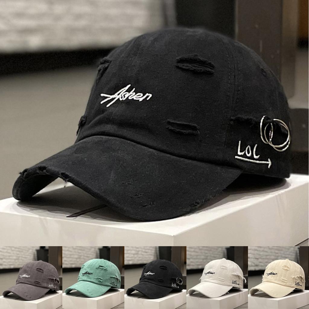 Unisex Asher Embroidered Perforated Iron Ring Baseball Caps Spring Autumn Outdoor Adjustable Casual Hats Sunscreen Hat