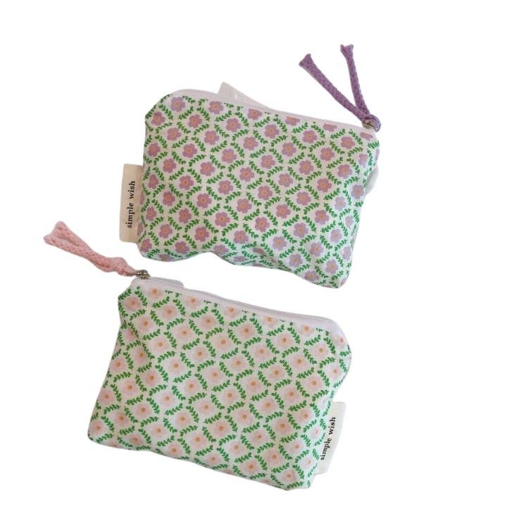 Fashion Japan Style Flower Cosmetic Bag Cotton Fabric Female Small Purse Zipper Coin Pouch Case Women Travel Make Up Bag