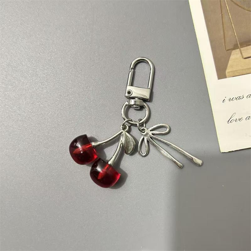 1/2 Pcs Cute Cherry Keychain Pendants Girl Heart Bag Backpack Hanging Christmas Tree Bow Charm Phone Chain Keyring Birthday Gift