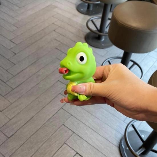 Cartoon Squeeze Toy Funny Tongue Out Green Frog/Dinosaur Stress Relief Toy Creative Cartoon Soft Vinyl Pinch Toy Sensory Therapy Fidget Toy