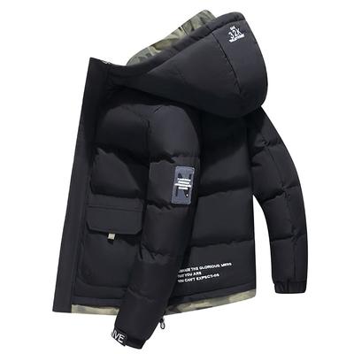 Baumwollmantel, Herrenmantel, trendige Herbst- und Winterkleidung, dicker Wintermantel für Herren, kurze Baumwolljacke, trendige Marken-Daunenjacke mit Kapuze