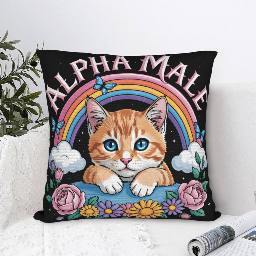 Alpha Male Cat Kitten Funny Pillow Covers Merchandise Printed Cushion Cover Gift Pillow Case Cover Home Multi-Size