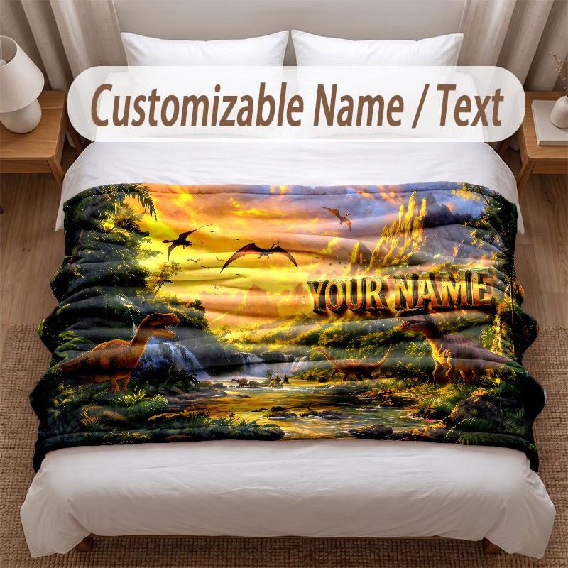 Dinosaurier-Thema Weiche Decke Personalisierter Benutzerdefinierter Name Textdruck Warme Decke Haus Sofa Schlafzimmer Dekor