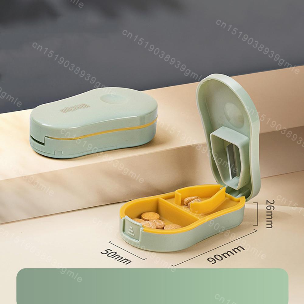 Pill Cutter With Invisible Storage Box Portable 2 In 1 Mini Drug Tablet Medicine Dustproof Divider Organizer Crusher Pill Box