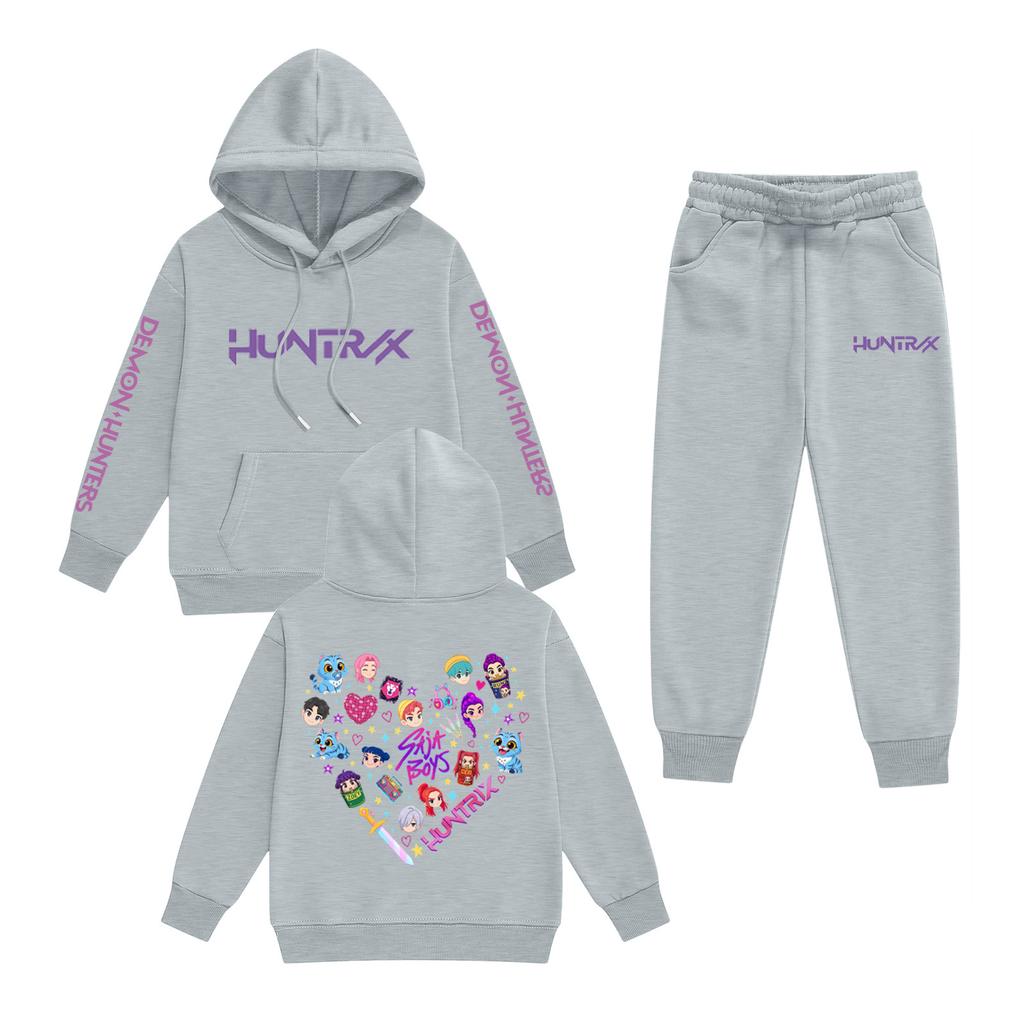 Kids' Long Sleeve Loose Pullover Letter Print Drawstring Hooded Sweatshirt Sweatpants Set