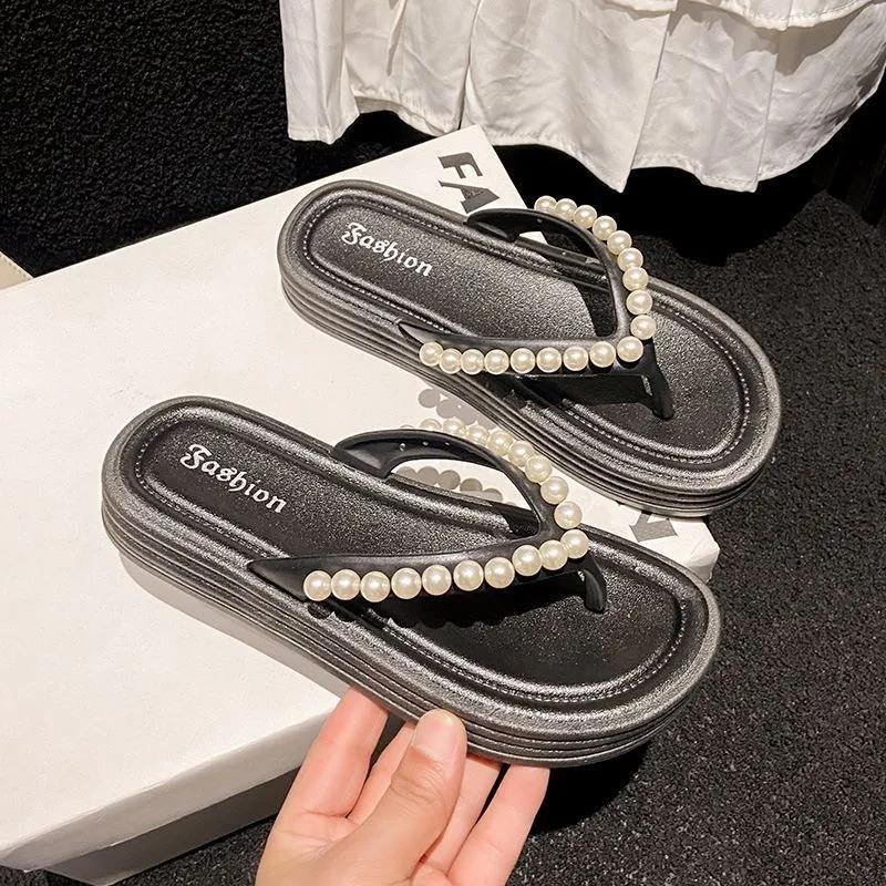 Women's Summer Fashion Slippers New Style Beaded Soft Sole Non-slip Wear-resistant Casual Versatile Flip Flops